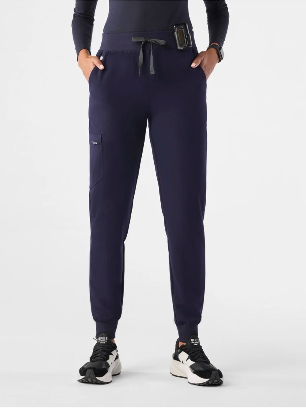 Figs Zamora Navy Jogger Pants with Grey Drawstring